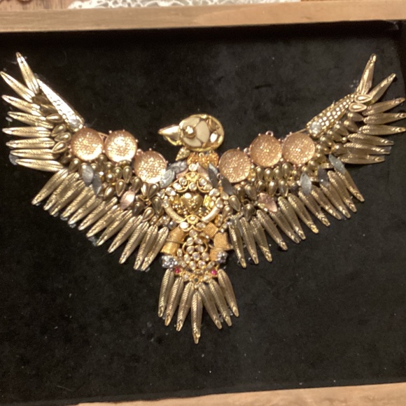 Hand Crafted Other - Man cave vintage jewelry handcrafted framed art bird gold tone necklace feathers